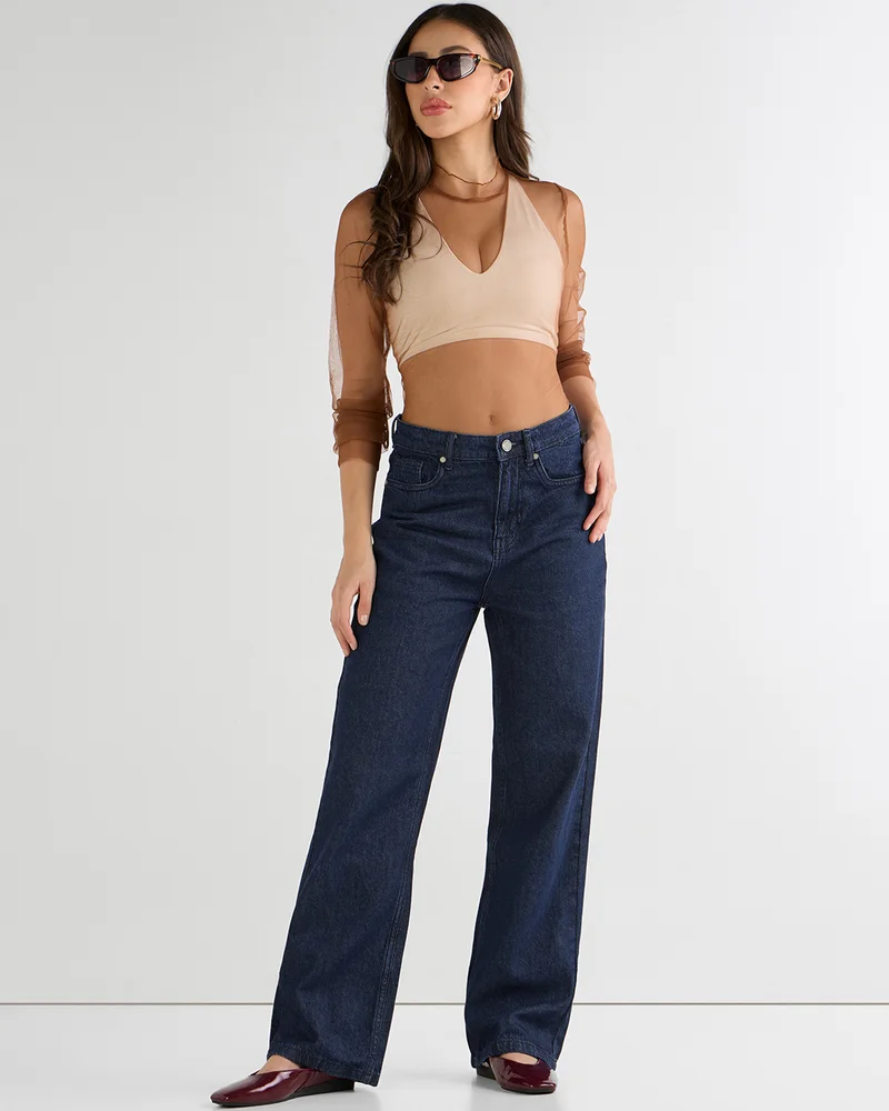 bewakoof  Women's Blue Washed Baggy Straight Fit Jeans for Women | Best Price UAE